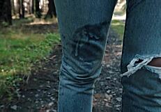 Blonde Bombshell Drilled Hard in Forest Wearing Leather Jeans