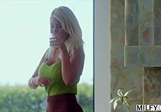 Milfy curvy blonde housewife bridgette licks and rides big cock in doggystyle