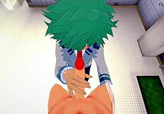 my hero academia yaoi - midoriya handjob and fucked by bakugou in the bathroom - japanese asian manga anime game porn