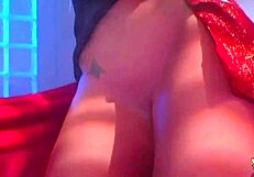 Busty redhead biker girl rides cock hard on her bike, getting assfucked and facial