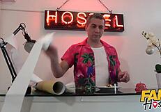 posh woman and redhead teen in fake hostel threesome 😏