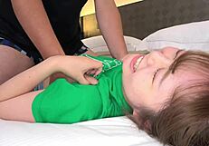 19-year-old babe rides old man in hairy pussy cowgirl sex