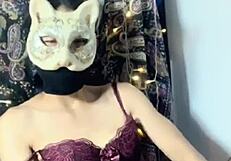 Asian Girl in Sexy Uniform Uses Vibrator on Pussy and Tits