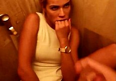 Nasty couple caught banging hard in public toilet, feeling so reckless and wild