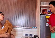 horny stepmother discovered by stepson with toy