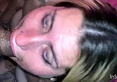 In this homemade video, a latina girlfriend performs deepthroat blowjob on her black amateur partner, leading to cum