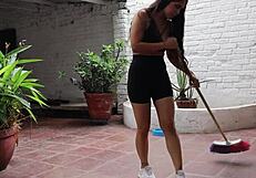 Innocent Maid Bent Over and Fucked Hard on the Balcony