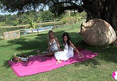 Viv Thomas Lesbian Hd - Blonde And Brunette Babes Having Sex At The Garden