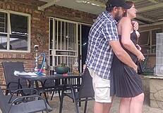 the neighbor's wife gets fingered and fucked outdoors with an upskirt while her husband is at work