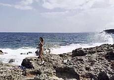 naked monika fox finds a huge octopus dildo on reef beach and fucks her holes