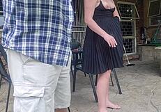 the neighbor's wife gets fingered and fucked outdoors with an upskirt while her husband is at work