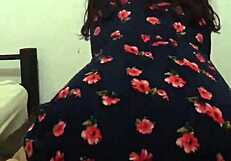 Intense massage with the mature neighbor in her floral dress, focusing on her big ass.