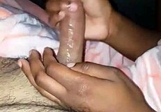 Eighteen-year-old ebony girl gives intense blowjob to older man she met online.