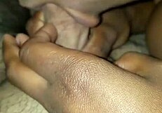 Eighteen-year-old ebony girl gives intense blowjob to older man she met online.
