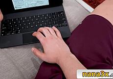 Two Seductive Mature Blondes Tag-Team Clueless Step-Grandson in Wild 3some