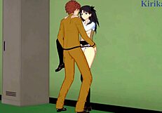 Saber, Rin Tohsaka, and Shirou Emiya in intense sex emotions from Fate Stay Night.