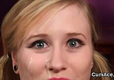 flirty stunner gets sperm load on face from blowbang. swallowing all semen 😍