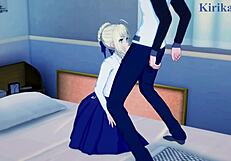 Saber, Rin Tohsaka, and Shirou Emiya in intense sex emotions from Fate Stay Night.