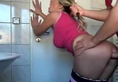 Chubby girlfriend sucking cock says, 'mommy, give me that cumshot facial on my big tits'