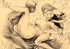 vintage anime hentai cartoon depicts erotic antique illustration