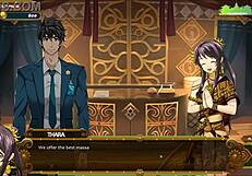 Sexy model provides Swedish oil massage in gay hentai game, ensuring happy ending.