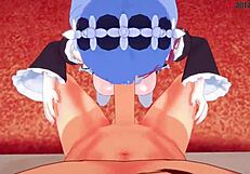 Rem gives boobjob and sucks cock in POV, big boobs maid fantasy