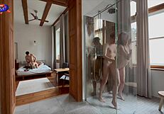 She didn't mind joining them in the shower.