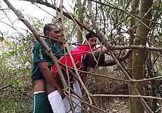 Roludos and machos have fun in outdoor amateur scene in the woods.