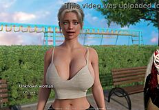 Gamer girl plays porn game in latex outdoors