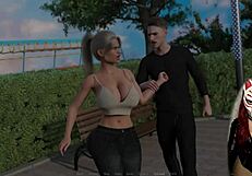 Gamer girl plays porn game in latex outdoors