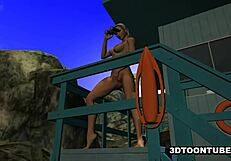 foxy 3d babe enjoys attention while on a boat