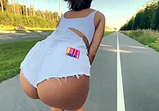 Hot curly slut allows rough ass fucking in public