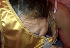 Feeling wild with French amateur blowjob in satin lingerie