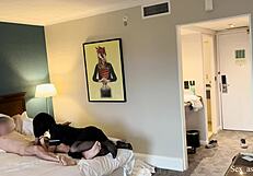 Hotel maid catches me flashing and helps me cum