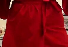 Brunette In Red Lingerie Plays With Herself