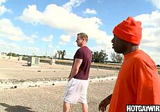 Reluctant guy gives blowjob to black cock