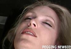 Girl dominates guy with hard pegging