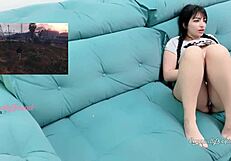 sexy gamer girl plays gta v with vibrator in pussy during stream