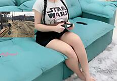 sexy gamer girl plays gta v with vibrator in pussy during stream