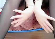 chinese asian goddess in high heels and black stockings homemade video