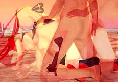 पोकेमोन थ्रीसम: फ्लैनरी और सिंथिया बीच पर सेक्स में व्यस्त