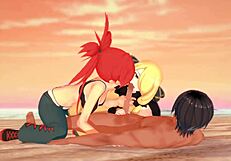 पोकेमोन थ्रीसम: फ्लैनरी और सिंथिया बीच पर सेक्स में व्यस्त