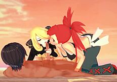 पोकेमोन थ्रीसम: फ्लैनरी और सिंथिया बीच पर सेक्स में व्यस्त