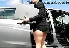 daring milf exhibitionist flaunts big ass bottomless in public