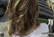 broke teen with huge tits banged in parking lot