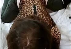 French amateur in black leather pants rims and doggystyles passionately