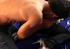 french amateur in black leather corset gets doggy style ass licking