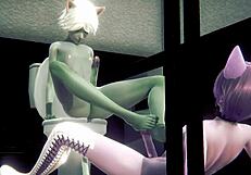 Furry Yaoi: Grey and Pink Cat Boys Bang in Public Toilet