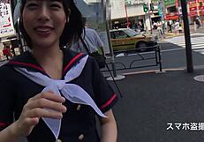 Japanese cute teen idol hides during photoshoot