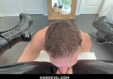 German slut gets titty fucked and handjob in latex